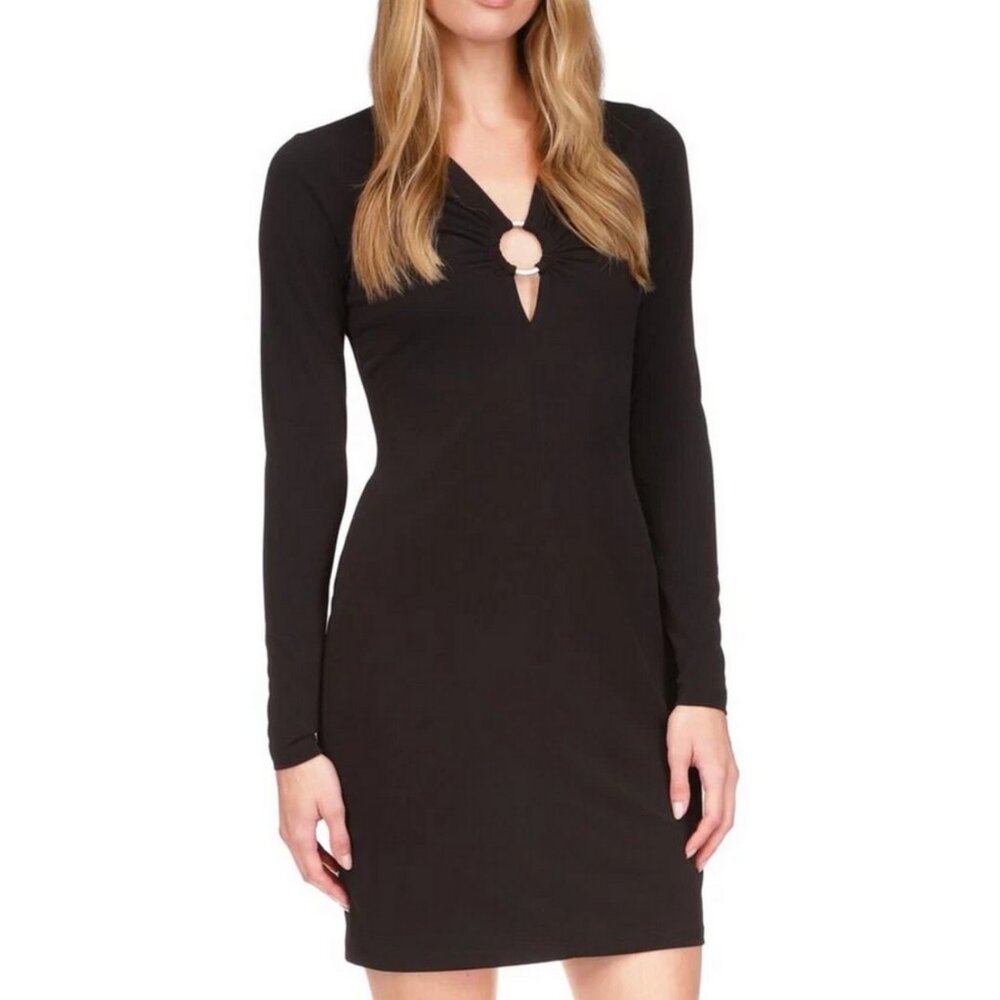 MICHAEL Michael Kors Black Long Sleeve Party Fitted Dress Sheath M